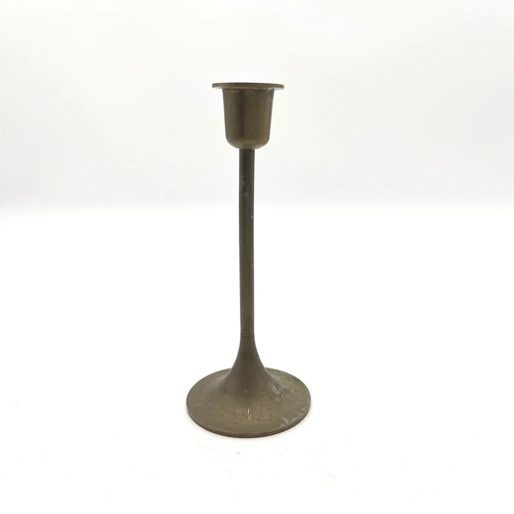 Vintage Slender Brass Taper Candlestick Holder‎ Trumpet Base MCM 6 inch